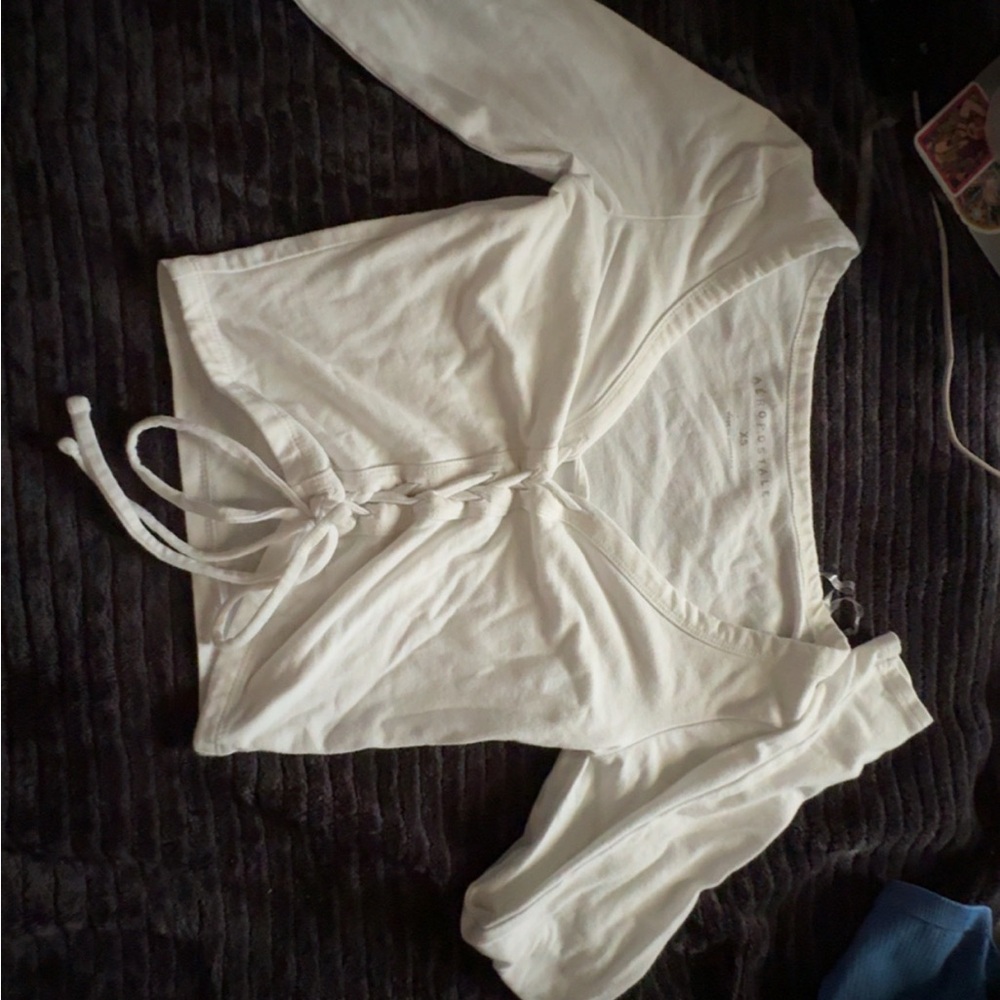 Aeropostale White Lace-Up Women's Top